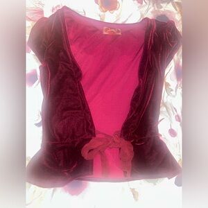 Vintage Velvet Red Women's Top with peplum and silk ribbon